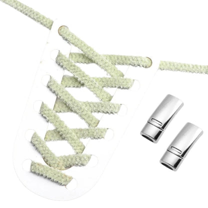 Lichtgroene fluffy platte elastische veters met magneetsluiting voor een unieke en comfortabele stijl zonder strikken