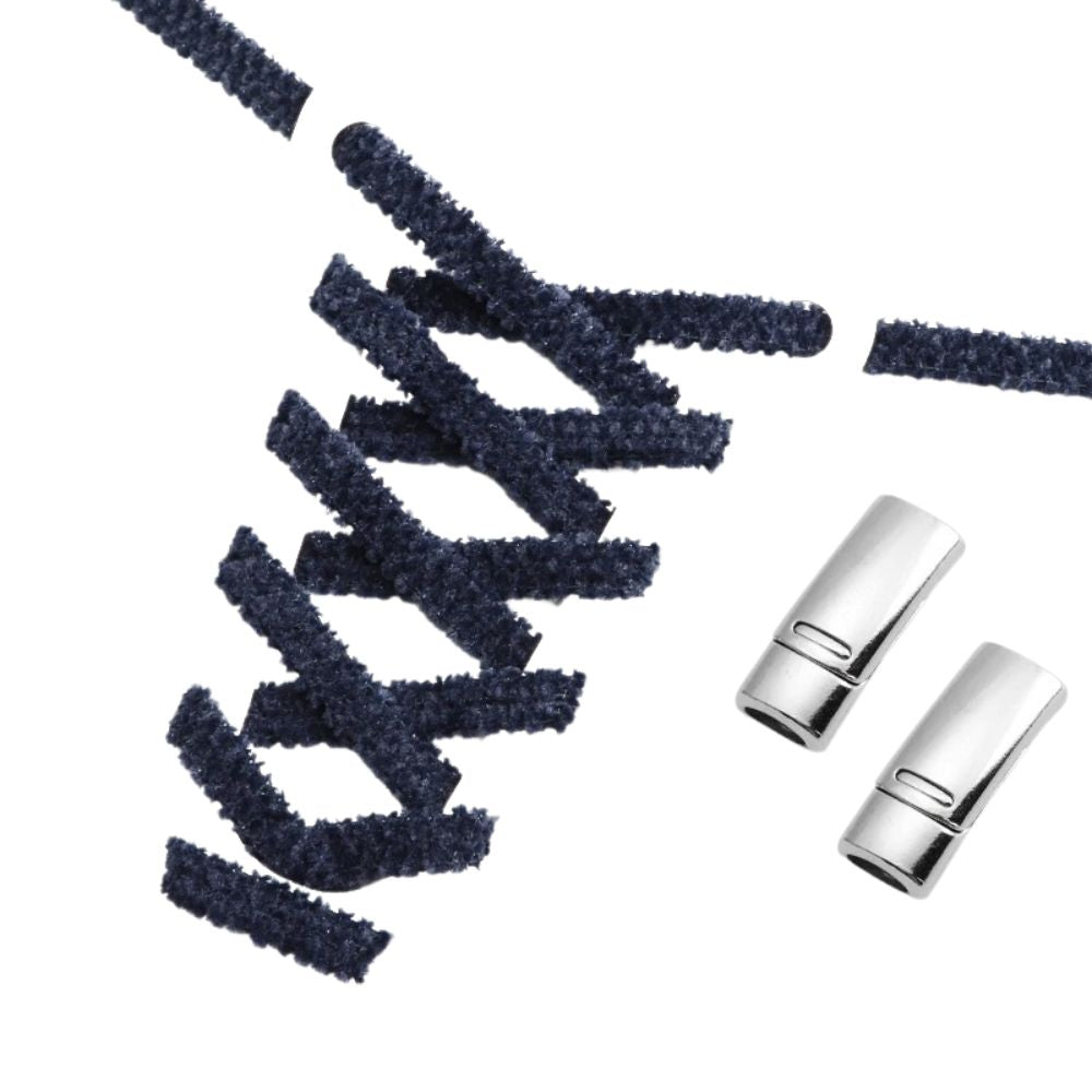 Marineblauwe fluffy platte elastische veters met magneetsluiting voor een klassieke en comfortabele stijl zonder strikken