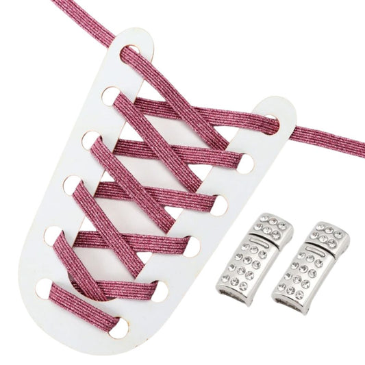 Elastische veters roze glitter plat met rhinestone magneetsluiting voor kinderschoenen en sneakers
