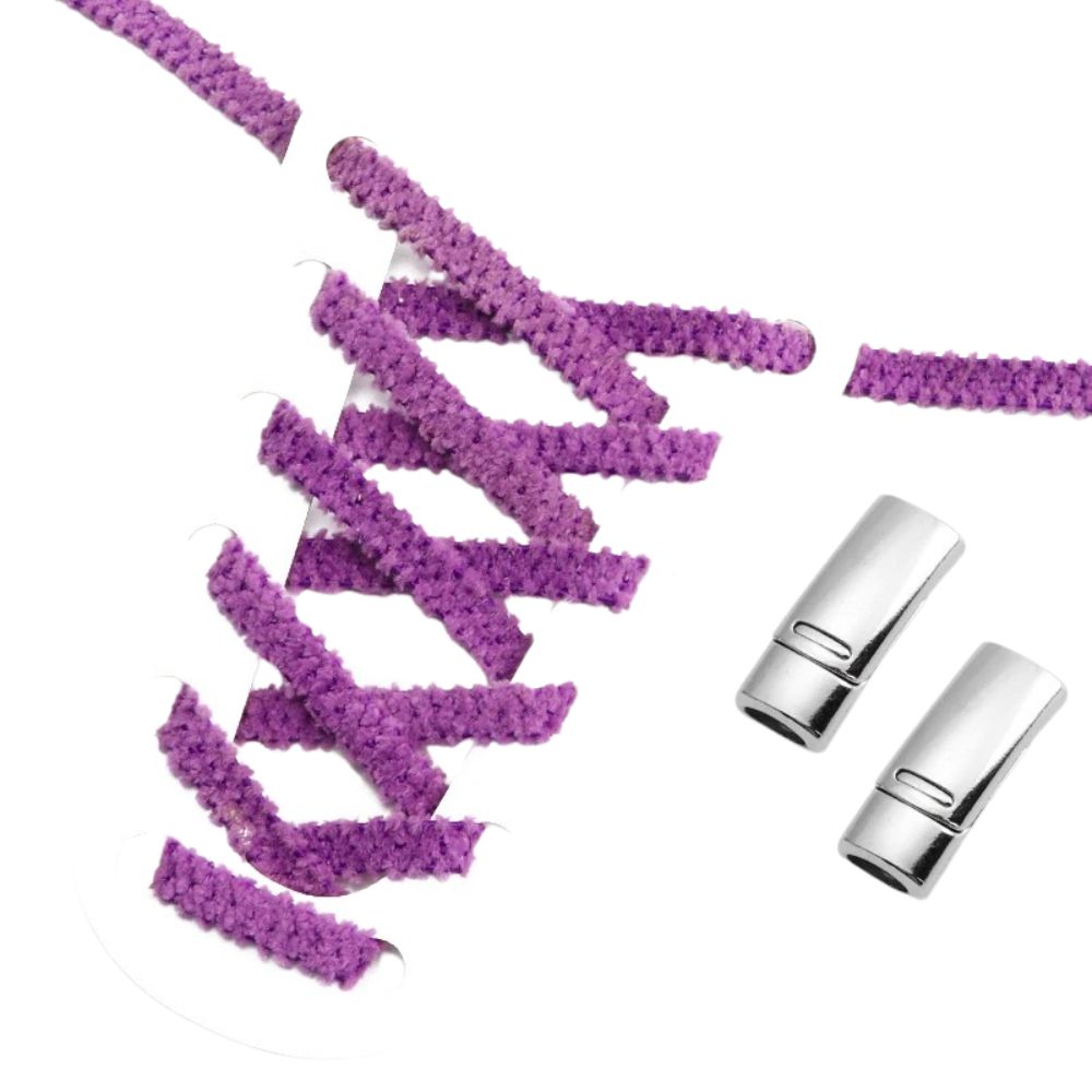 Paarse fluffy platte elastische veters met magneetsluiting voor een unieke en comfortabele stijl zonder strikken