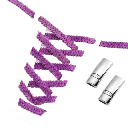 Paarse fluffy platte elastische veters met magneetsluiting voor een unieke en comfortabele stijl zonder strikken