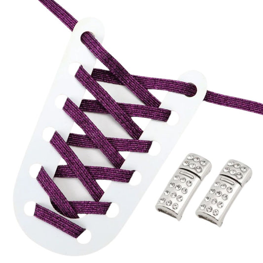 Elastische veters paars glitter plat met rhinestone magneetsluiting voor sneakers