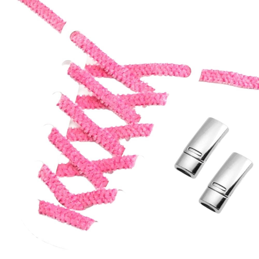 Rozerode fluffy platte elastische veters met magneetsluiting voor een modieuze en comfortabele stijl zonder strikken