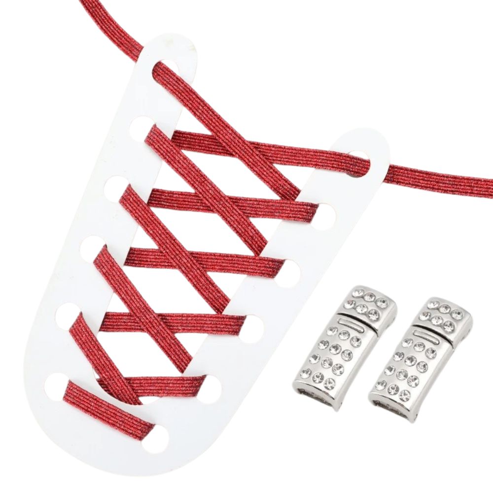 Dieprode glitter elastische veters met rhinestone magneetsluiting voor elegante en gemakkelijke sneakers
