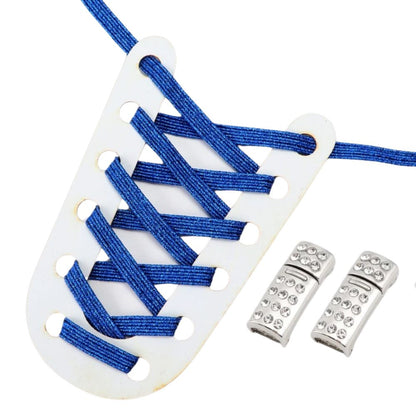Blauwe glitter elastische veters met rhinestone magneetsluiting voor stijlvolle schoenen zonder strikken