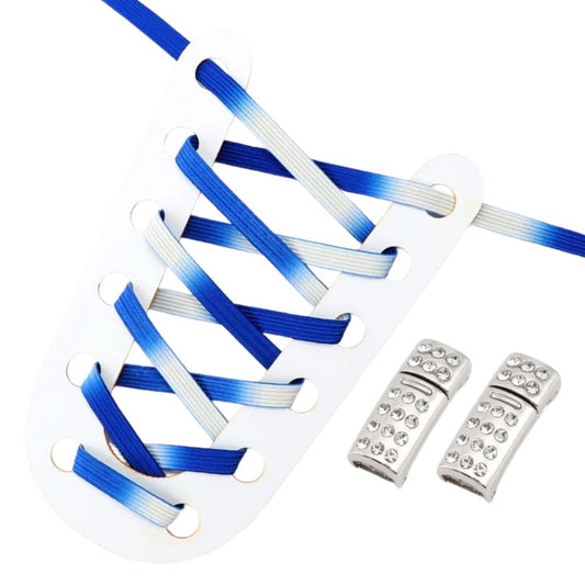 Blauwe kleurovergang elastische veters met rhinestone magneetsluiting voor stijlvolle en makkelijke schoenen