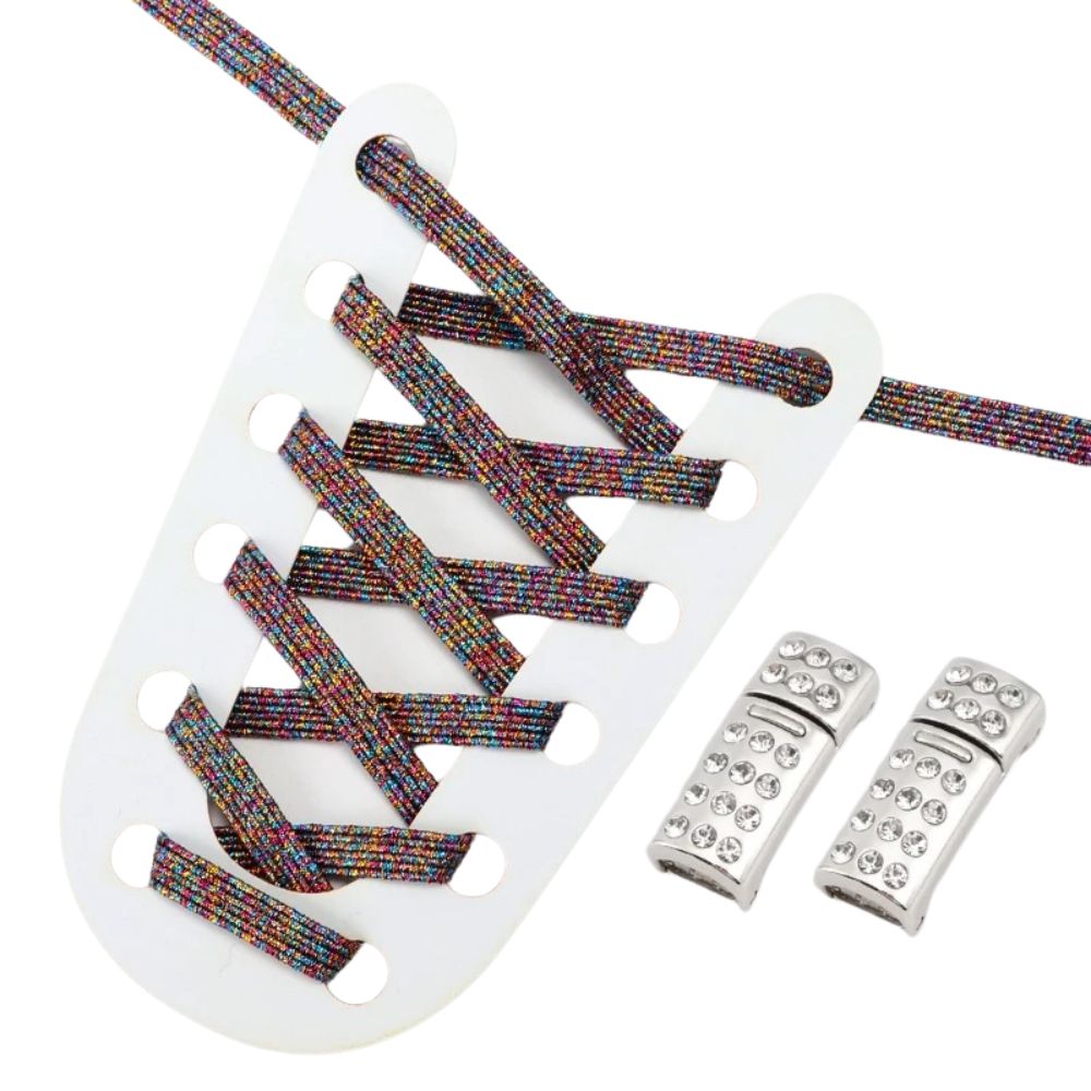 Glitter elastische veters met zeven kleuren en rhinestone magneetsluiting voor een opvallende en gemakkelijke stijl
