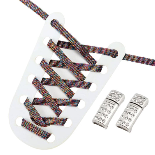 Elastische veters regenboog glitter plat met rhinestone magneetsluiting voor sneakers
