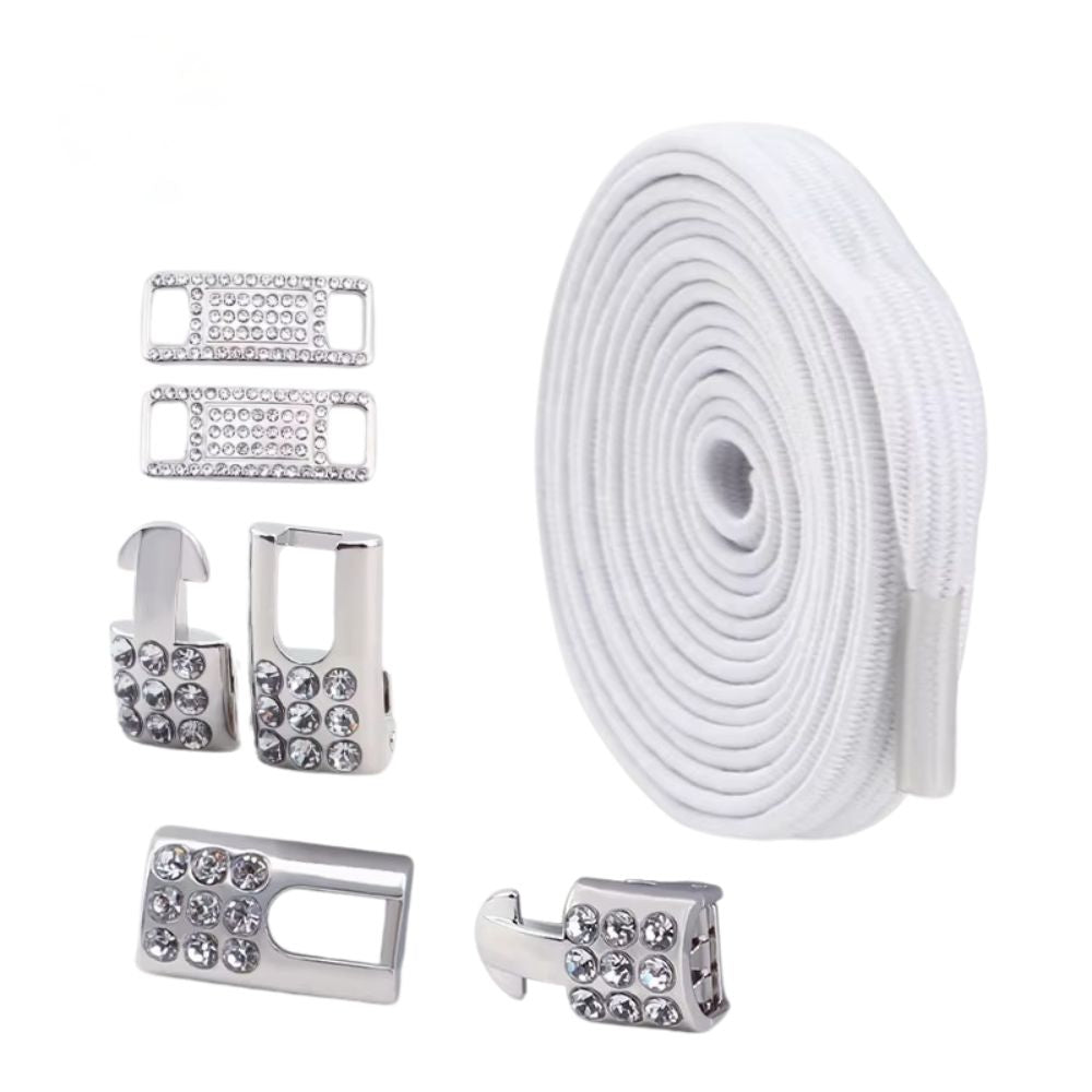 Bling elastische veters wit plat met zilveren sluiting