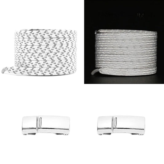 Witte reflecterende platte elastische veters met magneetsluiting voor stijlvolle schoenen met extra zichtbaarheid