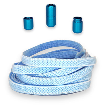 Lichtblauwe 6mm platte elastische veters met luxe draaicapsule sluiting
