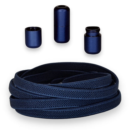 Marineblauwe 6mm platte elastische veters met luxe draaicapsule sluiting