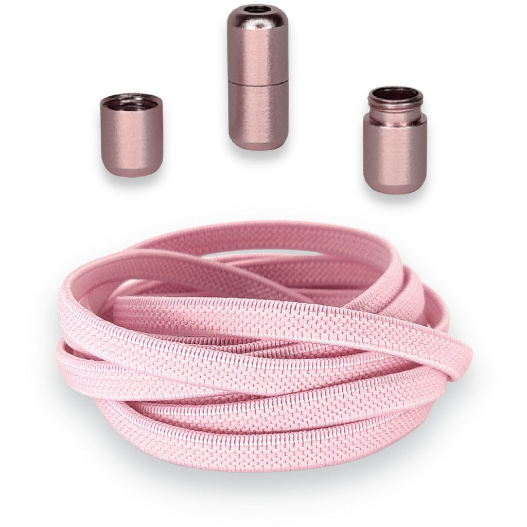 Roze 6mm platte elastische veters met luxe draaicapsule sluiting