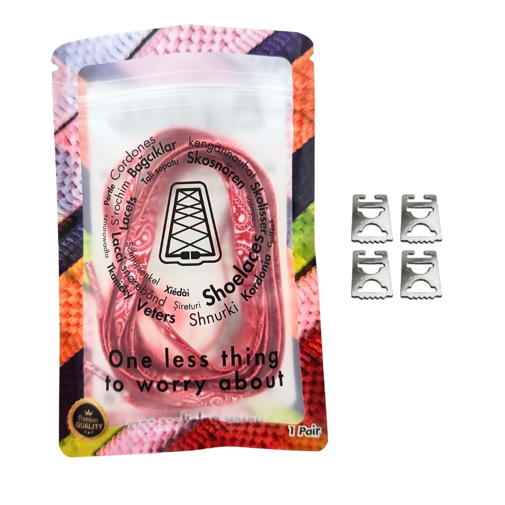 Elastische veters onzichtbaar strikken paisley 9mm onzichtbare clipjes rood wit in luxe verpakking