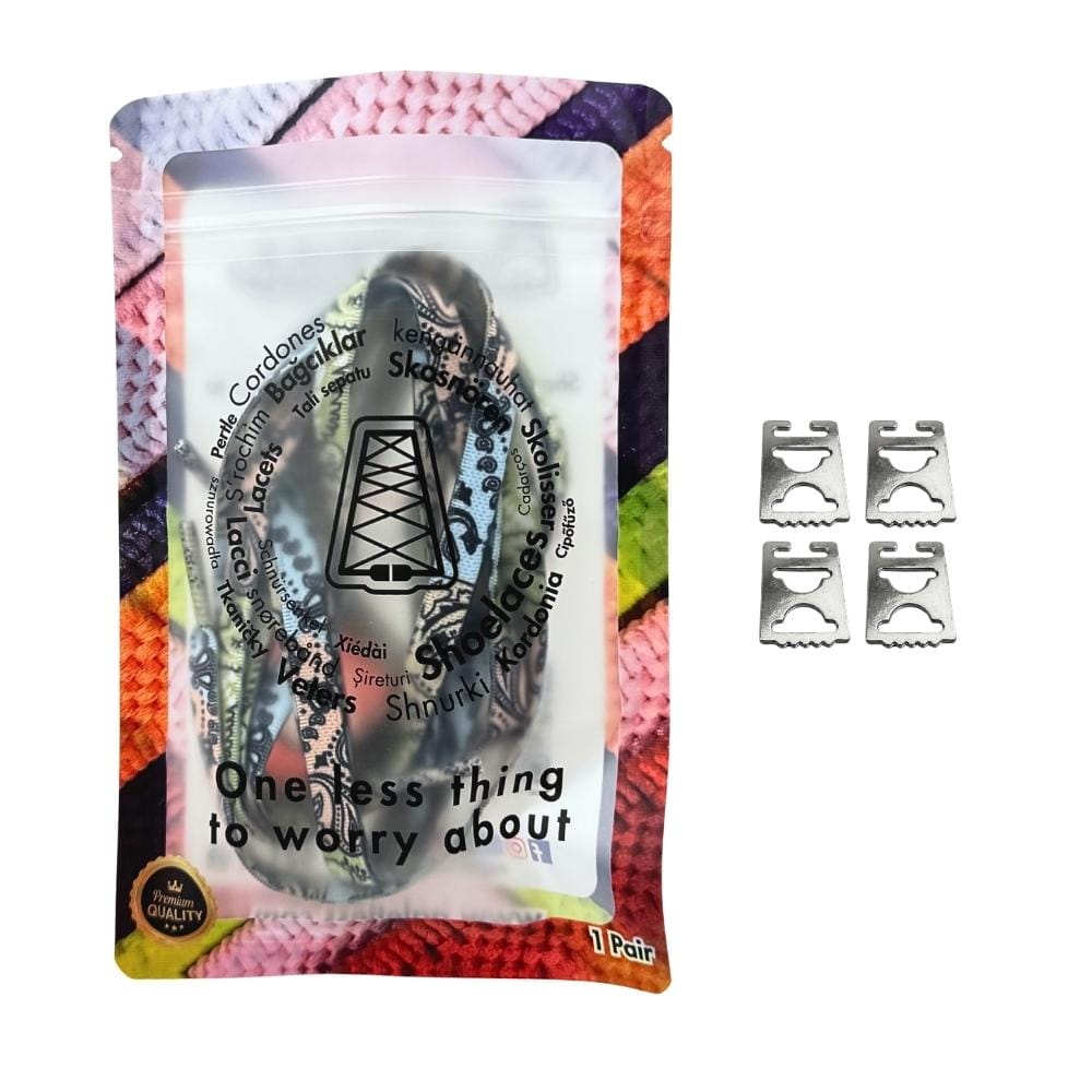 Elastische veters onzichtbaar strikken paisley 9mm onzichtbare clipjes roze blauw groen in luxe verpakking