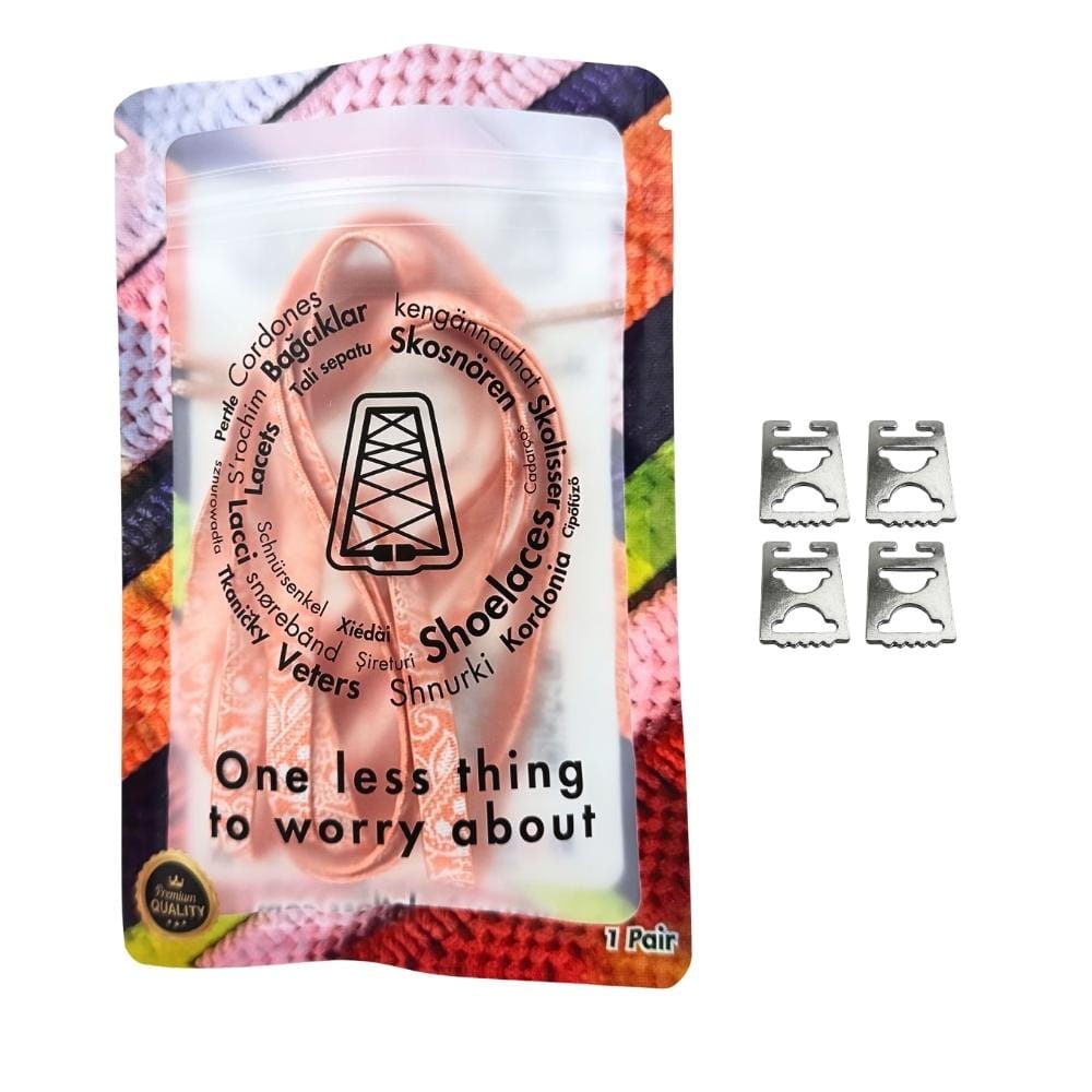 Elastische veters onzichtbaar strikken paisley 9mm onzichtbare clipjes roze wit in luxe verpakking