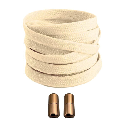 Productafbeelding van platte elastische veters van 8 mm met capsule sluiting in de kleur beige