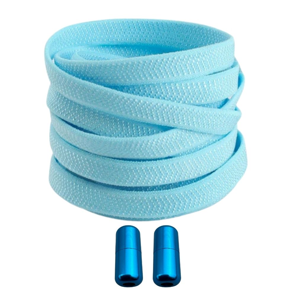 Productafbeelding van platte elastische veters van 8 mm met capsule sluiting in de kleur lichtblauw