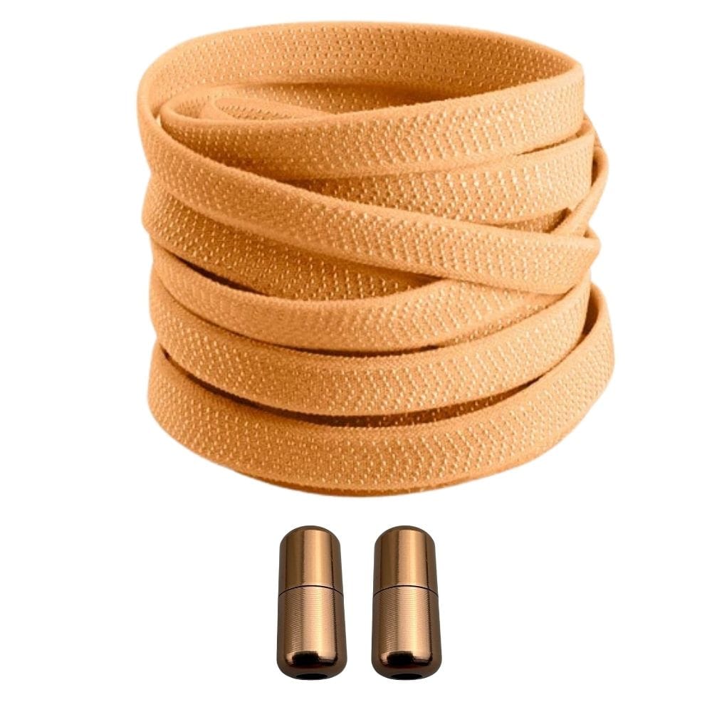 Productafbeelding van platte elastische veters van 8 mm met capsule sluiting in de kleur lichtbruin