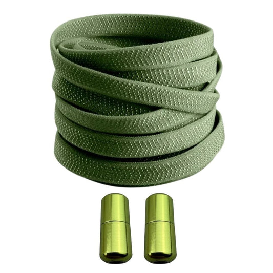 Productafbeelding van platte elastische veters van 8 mm met capsule sluiting in de kleur mosgroen