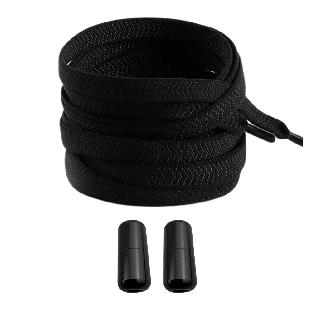 Productafbeelding van platte elastische veters van 8 mm met capsule sluiting in de kleur zwart