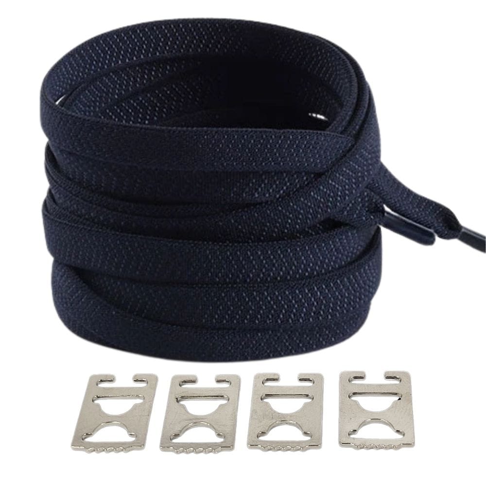 Productafbeelding van platte elastische veters van 8 mm met clipjes in de kleur marineblauw