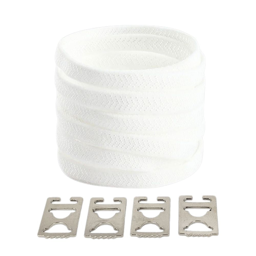 Productafbeelding van platte elastische veters van 8 mm met clipjes in de kleur wit