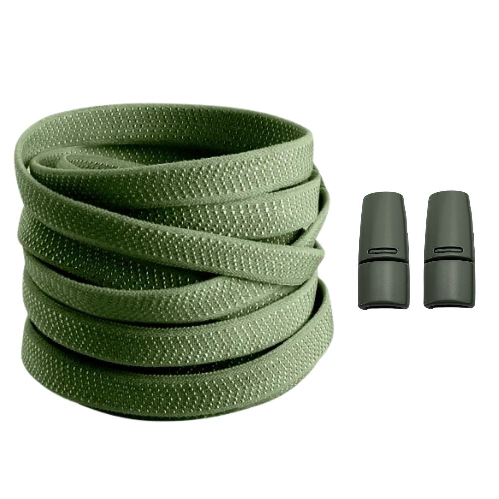 Productafbeelding van platte elastische veters van 8 mm met magneetsluiting in de kleur mosgroen