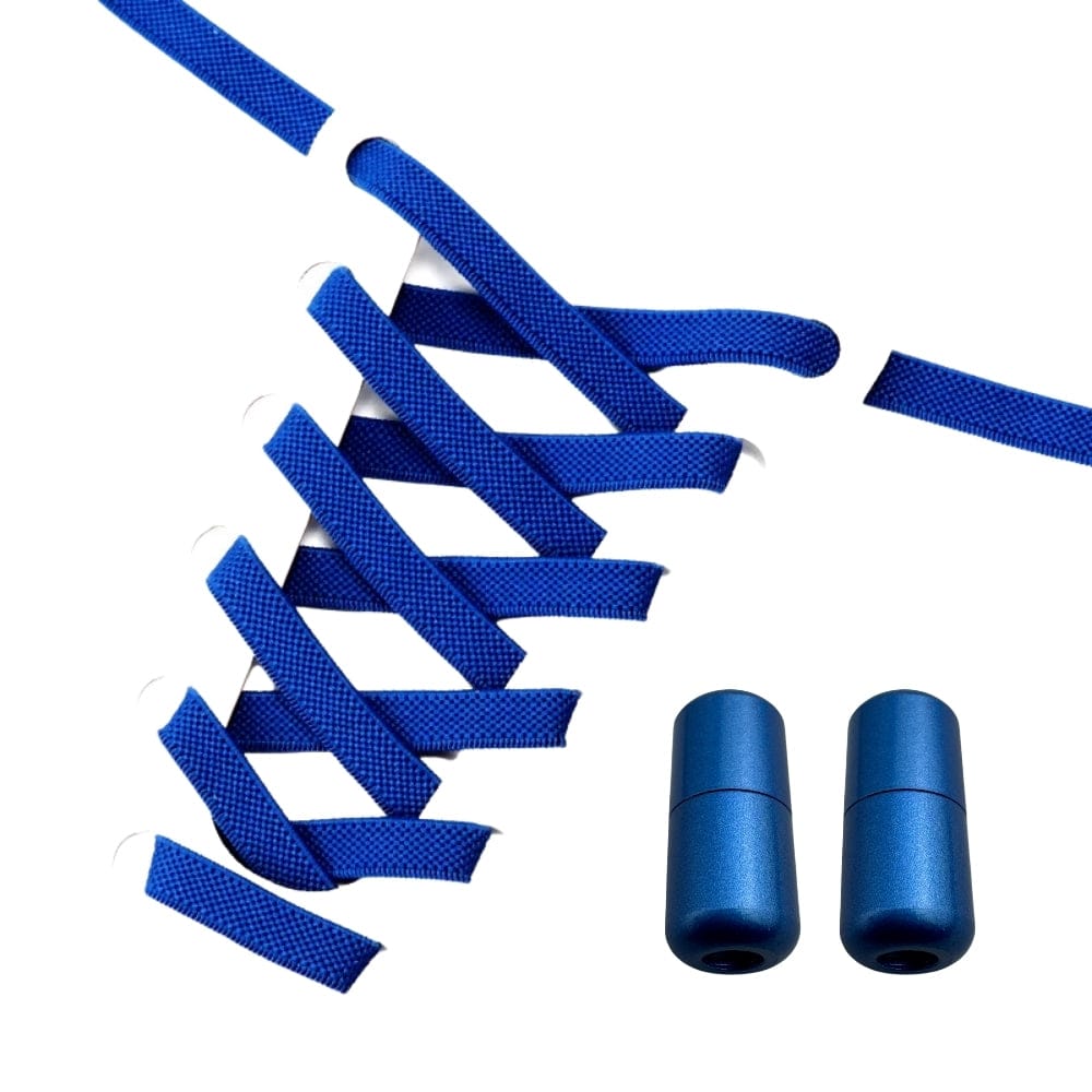 Productafbeelding van platte elastische veters van 9 mm met capsule sluiting in de kleur blauw