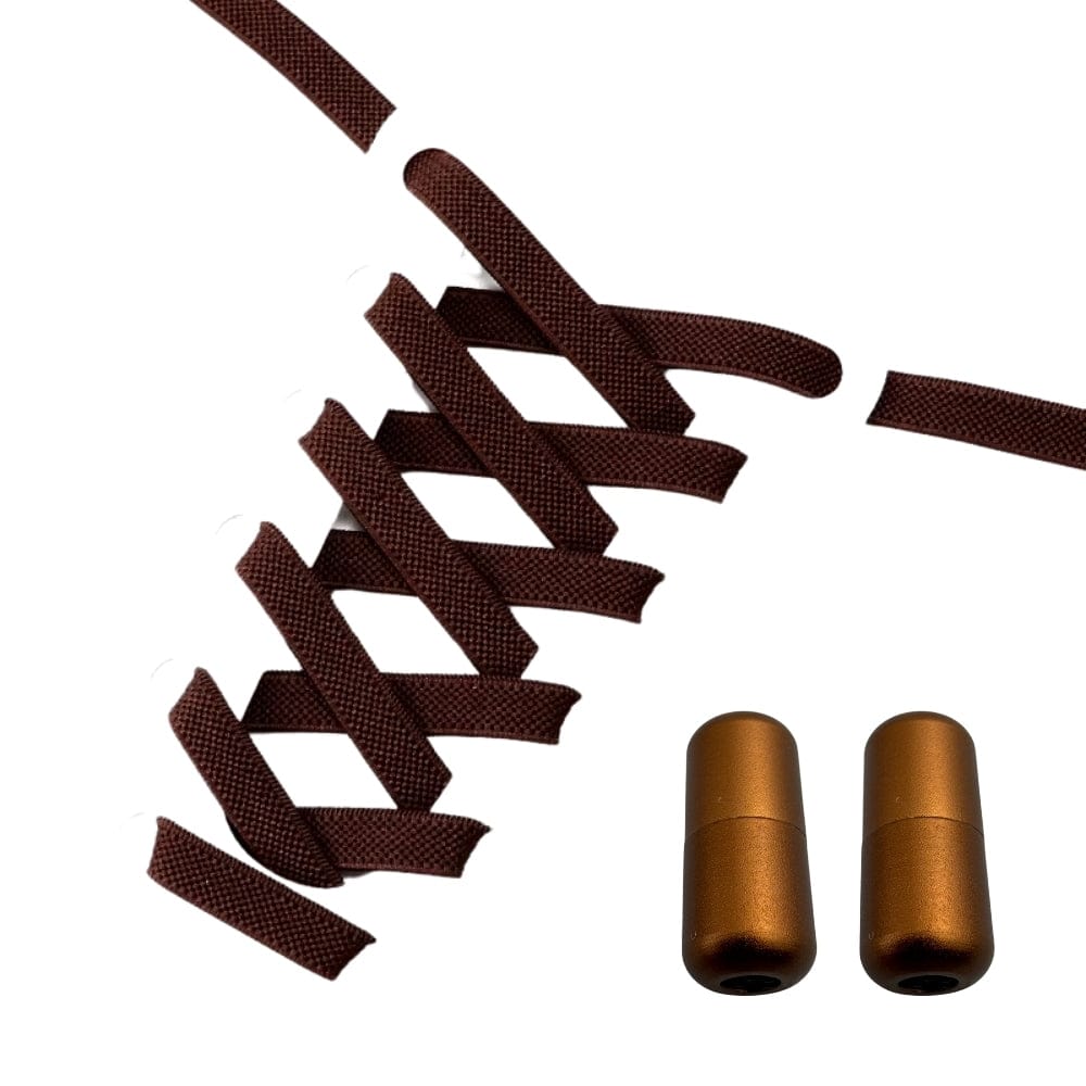 Productafbeelding van platte elastische veters van 9 mm met capsule sluiting in de kleur donkerbruin