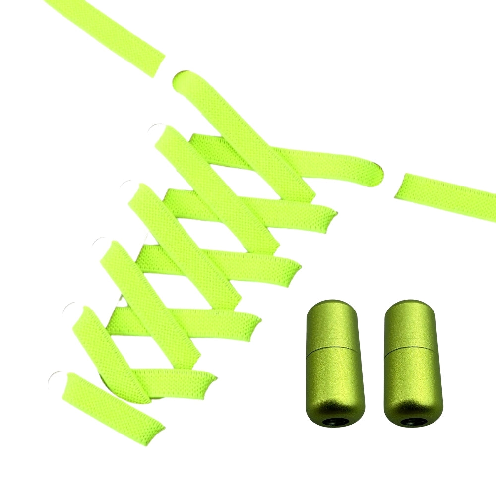 Productafbeelding van platte elastische veters van 9 mm met capsule sluiting in de kleur fluorescerend groen