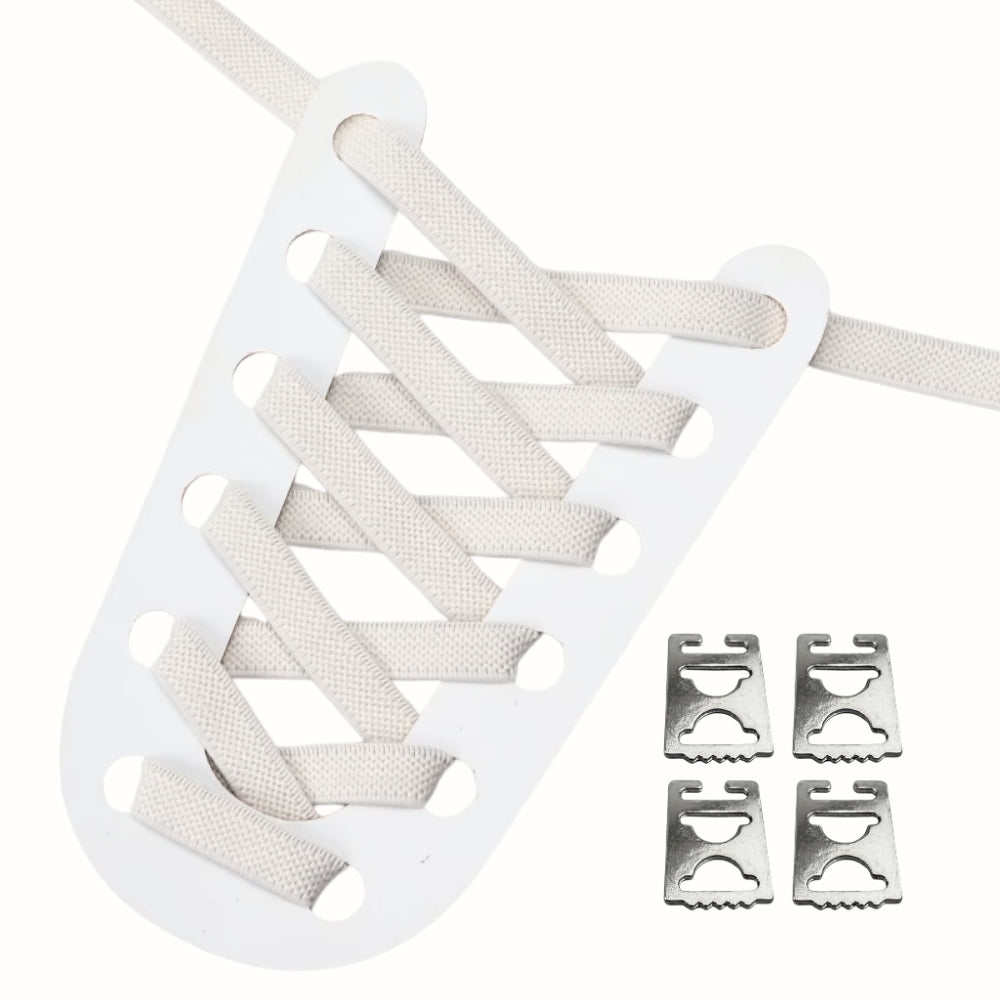 Productafbeelding van platte elastische veters van 9 mm met clipjes in de kleur beige