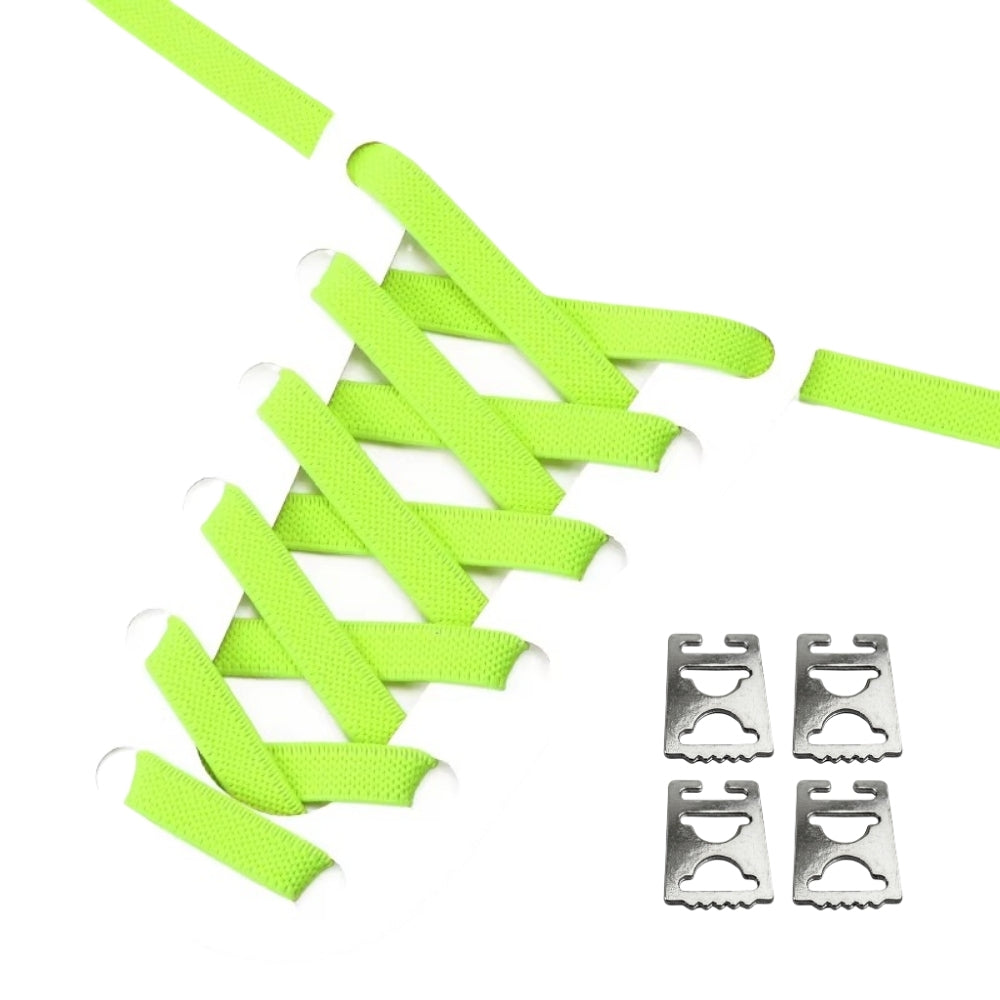 Productafbeelding van platte elastische veters van 9 mm met clipjes in de kleur fluorescerend groen