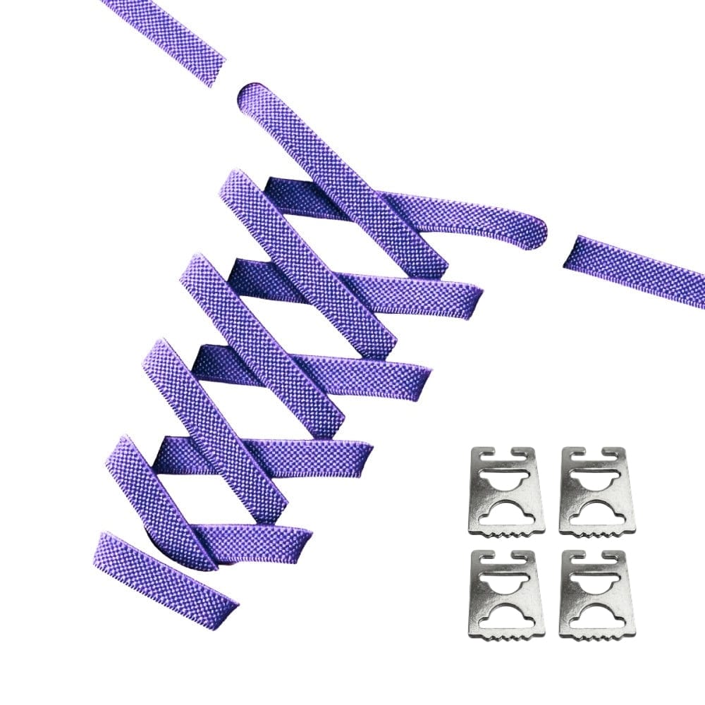 Productafbeelding van platte elastische veters van 9 mm met clipjes in de kleur paars