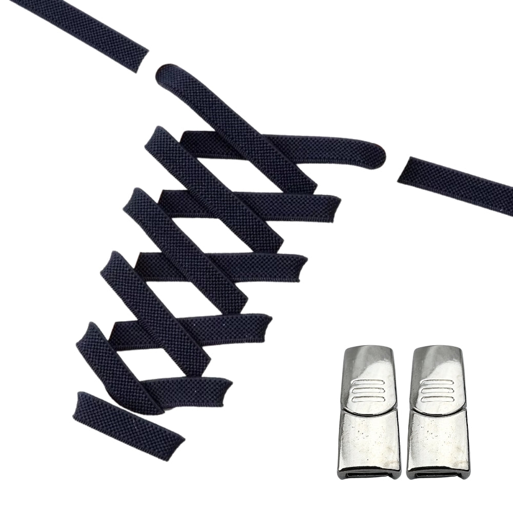 Productafbeelding van platte elastische veters van 9 mm met magneetsluiting in de kleur marineblauw