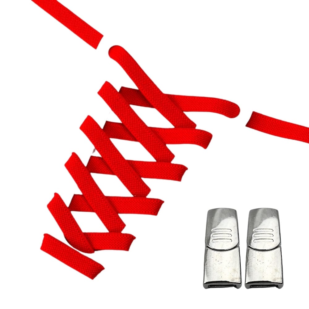 Productafbeelding van platte elastische veters van 9 mm met magneetsluiting in de kleur rood