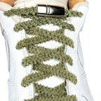 Elastische veters zonder strikken fluffy 7mm magnetische sluiting mosgroen met stretch uitgerekt