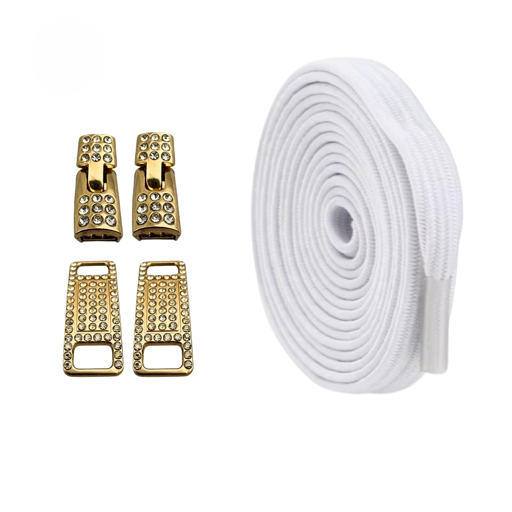 Productafbeelding van bling bling elastische veters van 6 mm met gouden haak in de kleur wit