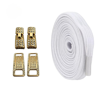 Productafbeelding van bling bling elastische veters van 6 mm met gouden haak in de kleur wit