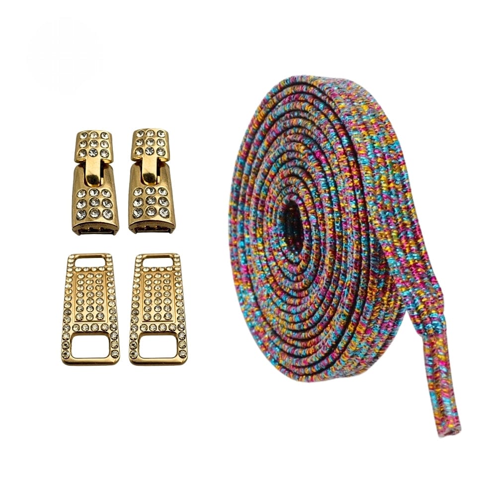 Productafbeelding van bling bling elastische veters van 6 mm met gouden haak in de kleur zevenkleurig