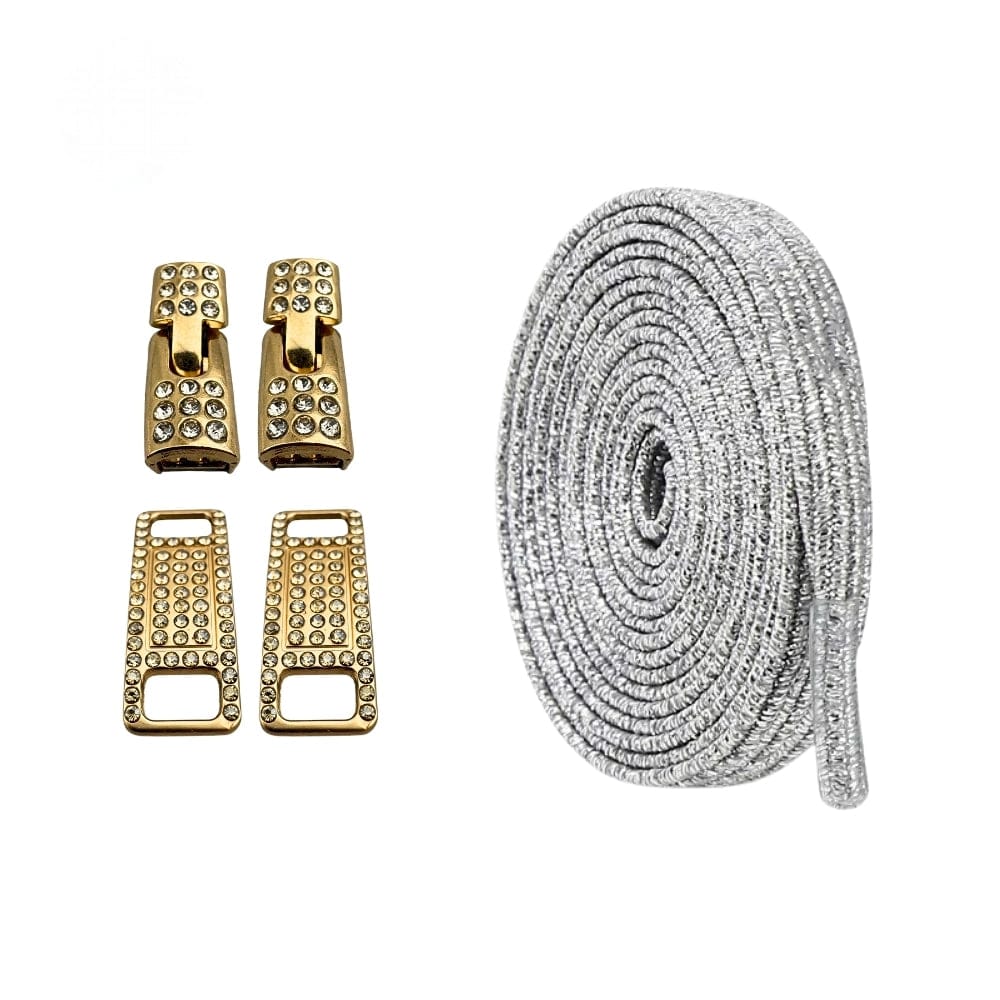 Productafbeelding van bling bling elastische veters van 6 mm met gouden haak in de kleur zilver