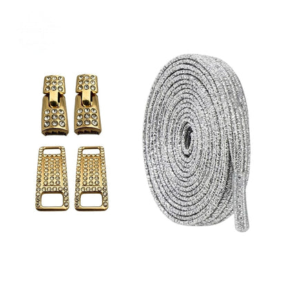 Productafbeelding van bling bling elastische veters van 6 mm met gouden haak in de kleur zilver