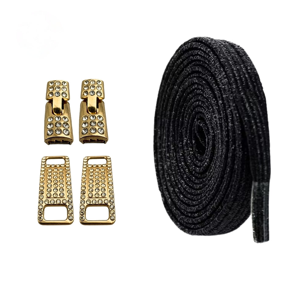 Productafbeelding van bling bling elastische veters van 6 mm met gouden haak in de kleur zwart