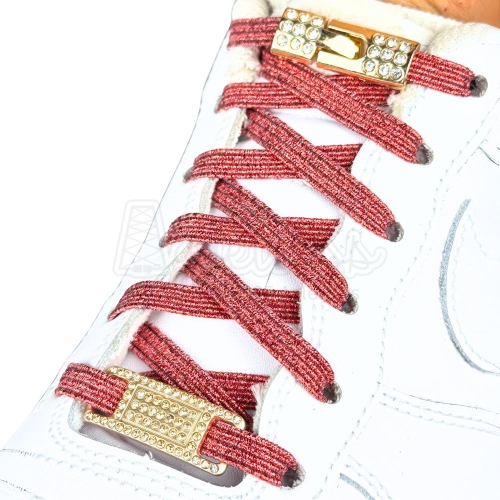 Elastische veters zonder strikken bling bling 6mm haak sluiting rood geregen in witte Nike Air Force 1
