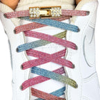 Elastische veters zonder strikken bling bling 6mm haak sluiting snoepkleur met stretch uitgerekt