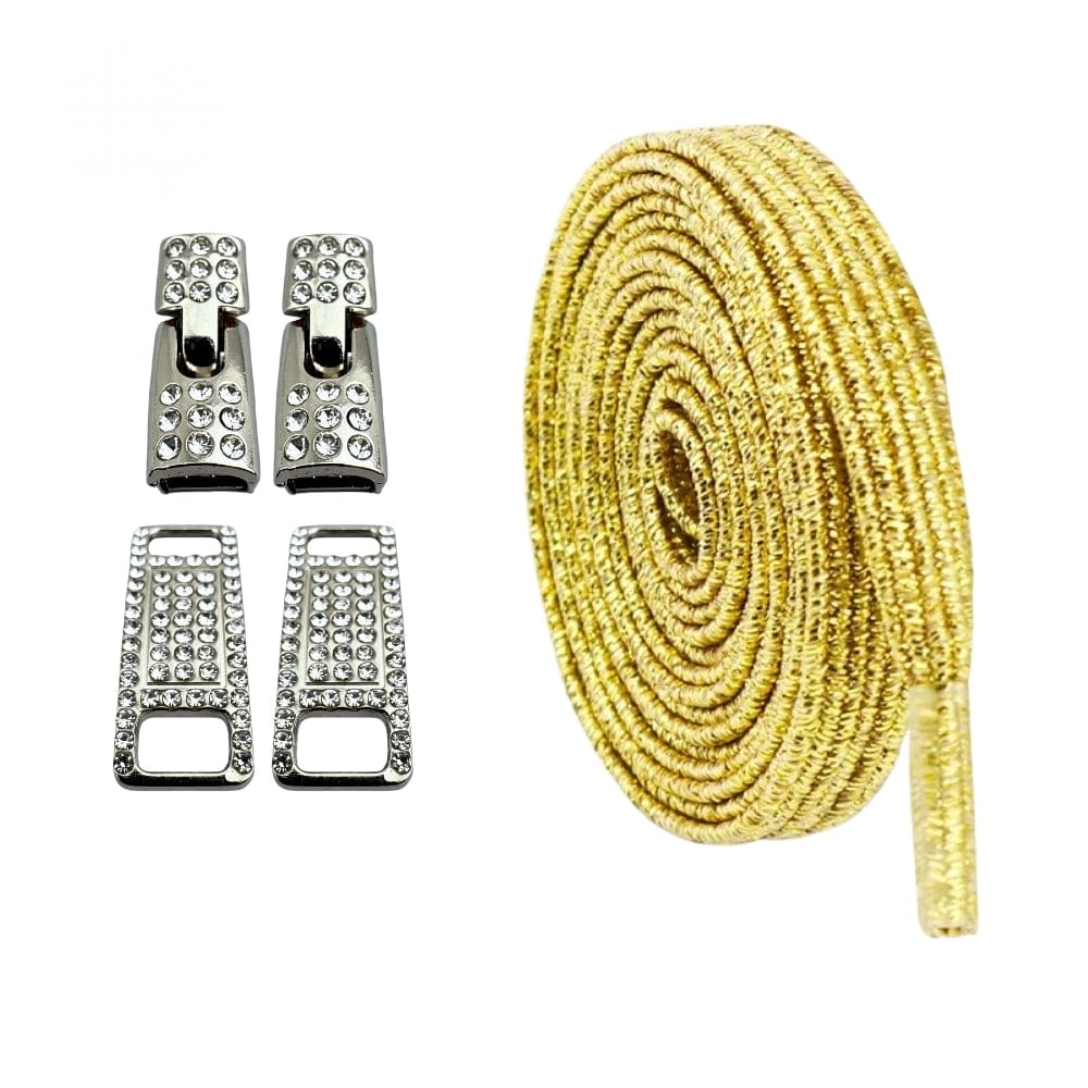 Productafbeelding van bling bling elastische veters van 6 mm met zilveren haak in de kleur goud