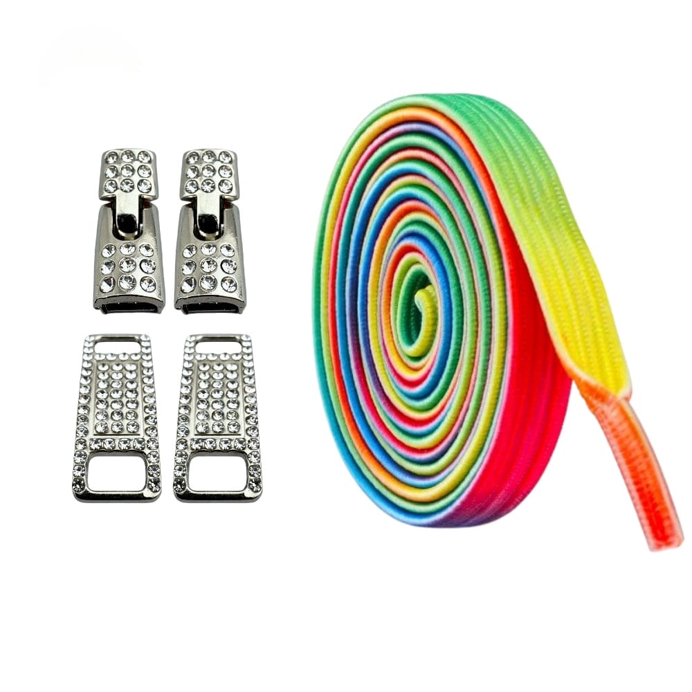 Productafbeelding van bling bling elastische veters van 6 mm met zilveren haak in de kleur groen regenboog