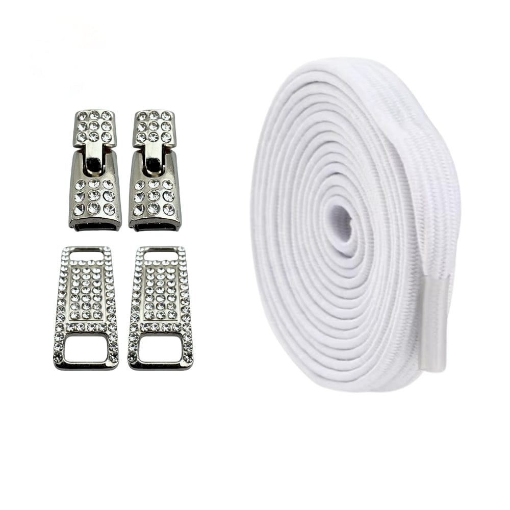 Productafbeelding van bling bling elastische veters van 6 mm met zilveren haak in de kleur wit