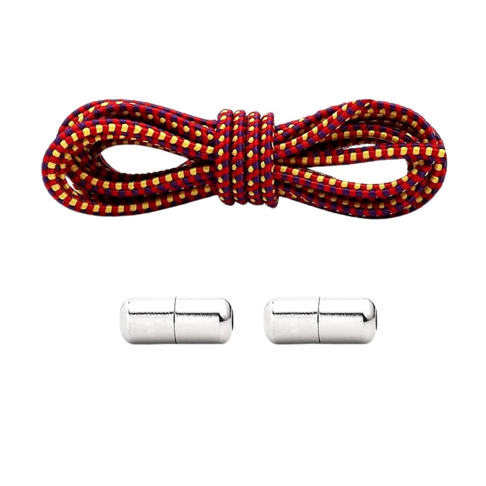 Productafbeelding van driehoek elastische veters van 3 mm met capsule sluiting in de kleuren rood, geel en paars