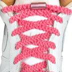 Elastische veters zonder strikken fluffy 7mm capsule sluiting rozenrood met stretch uitgerekt